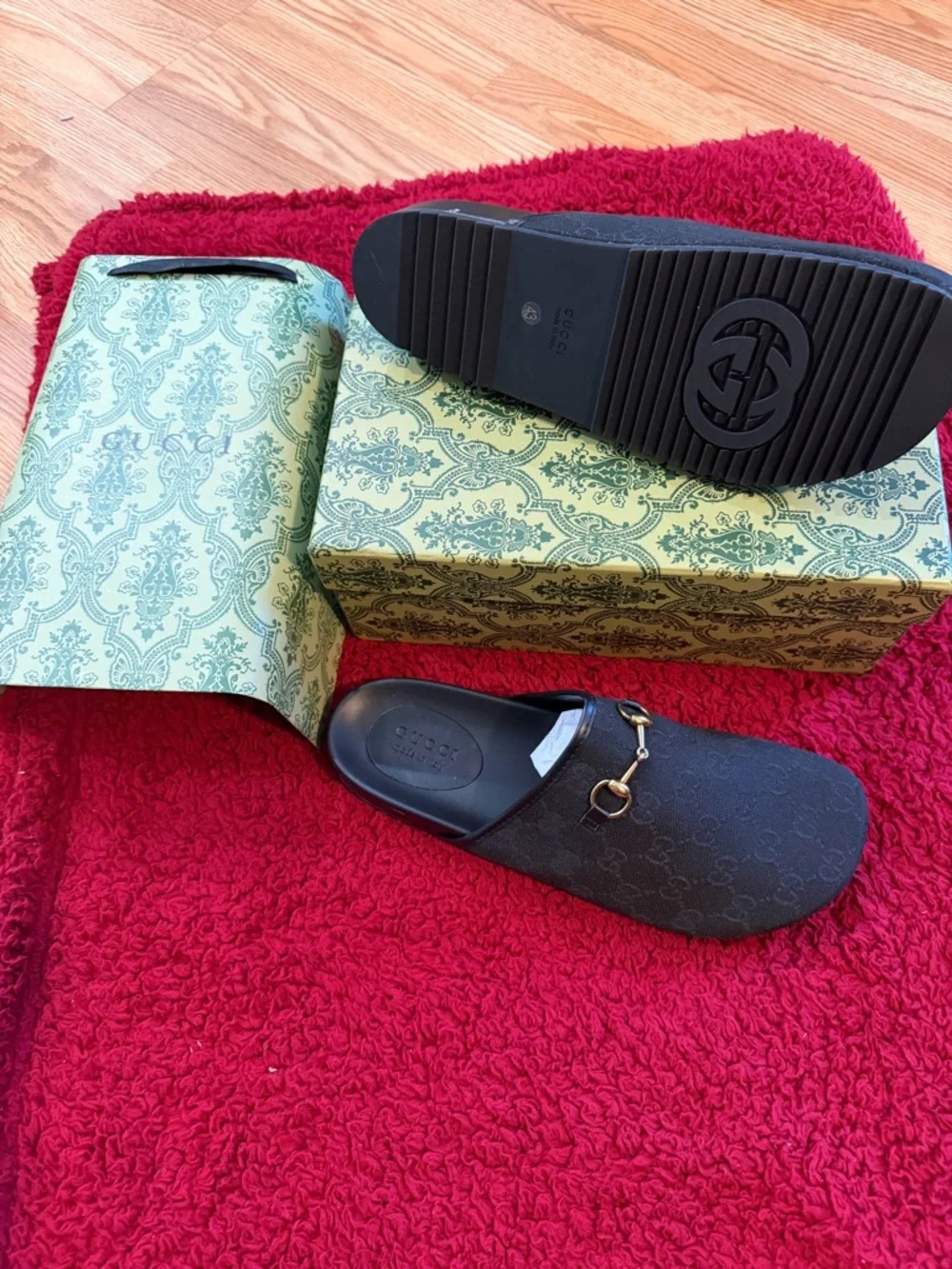 Gucci Black GG Canvas Horsebit Slip-On Mules - Picture 2 of 2
